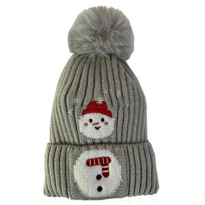 Kids Boys Girls Winter Pom Pom Santa Claus Xmas Holidays Hat Beanie - Grey